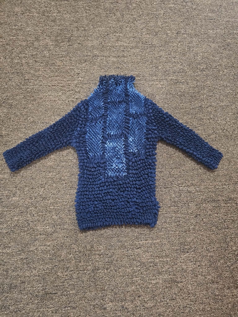 Blue Textured Crinkle / Popcorn Long-Sleeve Top